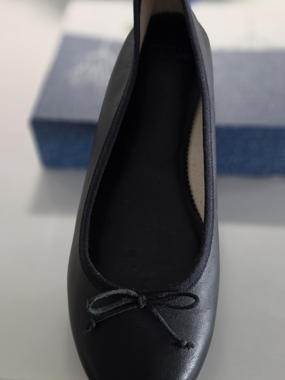 J. Crew Black Leather Ballet Flat with Bow Size 7.5